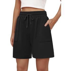 Cowasto Womens Cotton Sweat Shorts Casual Summer Loose Athletic Short Drawstring Waist Lounge Running Shorts with Pockets (4X-Large, Black)