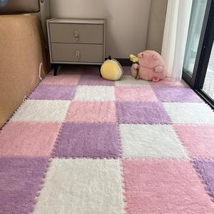 12pcs Carpet Squares Puzzle Floor Mat, Plush Interlocking Carpet Tiles, Anti Slip EVA Foam Jigsaw Floor Tiles, Build A Safe Area for Bedroom Playroom (White+Pink+Purple)
