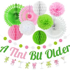 A Tini Bit Older Birthday Martini Bow Birthday Party Decorations Martini Banner Paper Lanterns Pom Poms Fan, Tiny Bit Older Party Decor for Hawaiian Summer Party Decorations