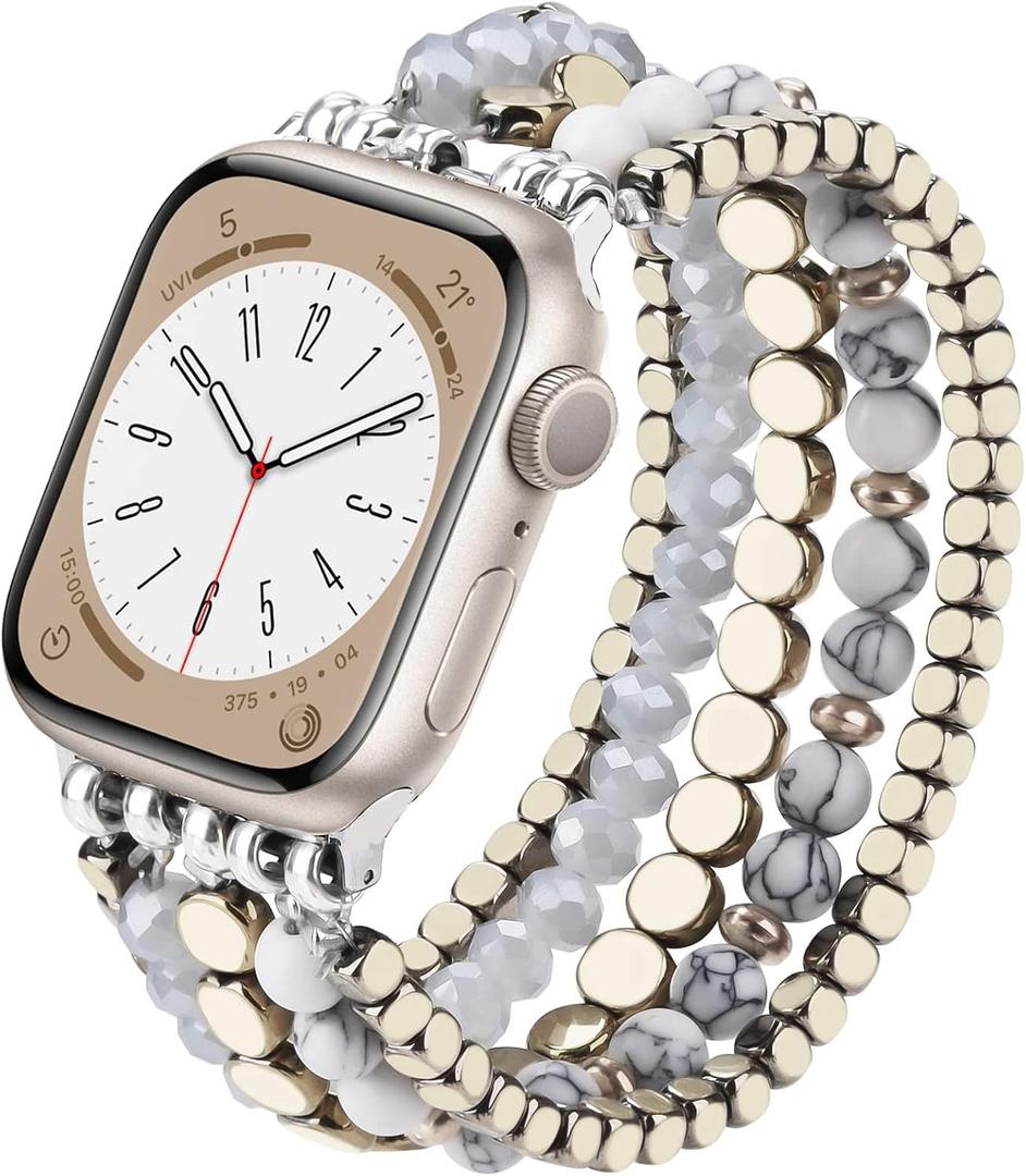 VISOOM Beaded Boho Bracelet Compatible for Apple Watch Band 40mm/38mm/41mm Series 9 8 7 SE Women Fashion Cute Handmade Crystal Beads Stretchy Watch Strap for iWatch Bands Series 6/5/4/3/2/1