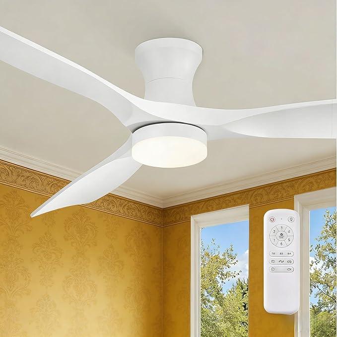 Fanbulous 52 Inch Ceiling Fans with Lights and Remote, 3 Blades Flush Mount Low Profile Ceiling fan, Efficient 3475 CFM, Safe ABS, Timer, Quiet 35dB, 3CCT, Reversible for Bedroom Living Room, White