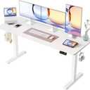 YIHAYO Electric Standing Desk, 63 x 24 Inches Stand Up Desk with Splice Board, Computer Table for Home Office, White Frame/White Top