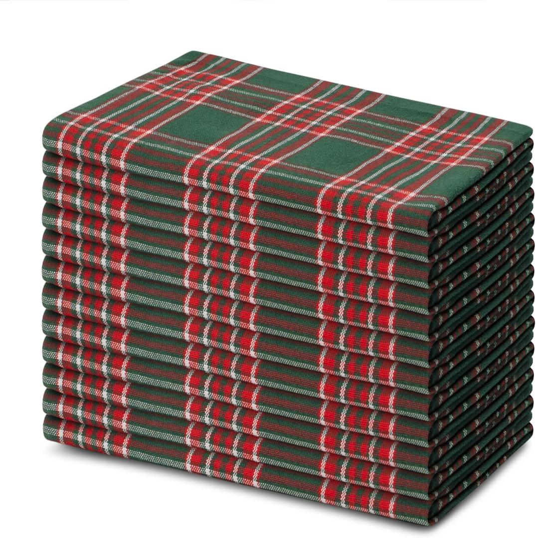 Blue Needles Gingham Buffalo Plaid Cloth Napkins 100% Cotton Set of 12 Dinner Table Christmas Napkins 18x18 inch Soft Reusable Washable Perfect for Event Parties & Everyday Use - Christmas Multi Green