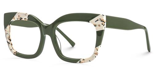 VOOGLAM Stylish Rectangle Blue Light Blocking Glasses for Women Anti Eyestrain UV Eyewear Green Terrie GWA072828-04