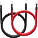 2 AWG Battery Cable 2AWG Gauge Battery Inverter Cables with 3/8 in Lugs Pure Copper Power Inverter Wire Set for Solar Marine Boat RV Car Motorcycle 2pcs (7FT)