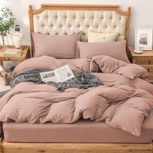 PURE ERA Jersey Knit Duvet Cover Set 100% T-Shirt Cotton Super Soft Comfy 3pc Bedding Set with Zipper Closure (New Petal Pink, Full)