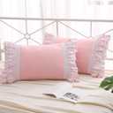2-Pack Pink Pillow Shams Cases Covers with Ruffles and Lace Cotton King Size 20"X36"Soft Boudoir Luxurious