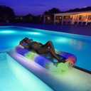 Pool Floats Adult with Color Light and Cup Holder, 71 * 38in Large Inflatable Adult Floats for Pool, Glow in The Dark Pool Floats Raft Chairs, Beach Floaties Mat Pool Lounge Float