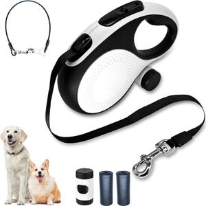 26-Foot Retractable Leash with chew-Resistant Cable for Medium to Large Dogs up to 110 pounds, Sturdy Nylon Strap, Tangle-Free, one-Hand Brake(White, 26Ft)