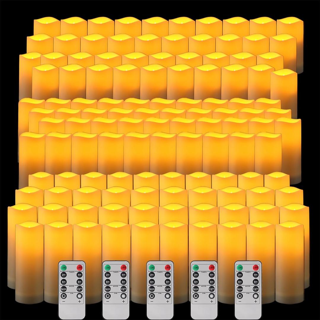 120 Pack Waterproof Outdoor Flameless Candles, Battery Operated Flickering LED Candles with Remote Control and Timer for Outdoor Larterns, Porch, Home, Parties, Special Occasions