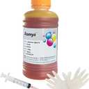 Aomya Yellow Ink Refill Kit 250ml Universal Dye Bulk Ink for Canon HP Epsn Brother Inkjet Printers Refillable Cartridge CISS CIS System (9 oz) with Syringe&Glove