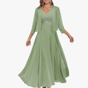 Tea Length Mother of The Bride Dresses with Jacket 2 Piece V Neck Formal Evening Dress for Women, Size 8