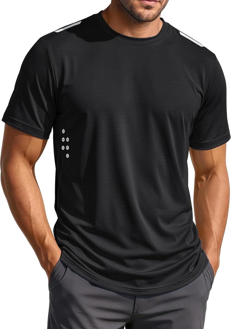 MAGCOMSEN Men's Workout Shirts Quick Dry Lightweight Short Sleeve Shirt (Black, M)