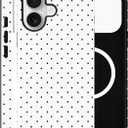 Magnetic Case for iPhone 16, Compatible with MagSafe, Aesthetic Polka Dot Cute Design for Women, Hybrid 2-Layer Hard Shell Phone Cover, White