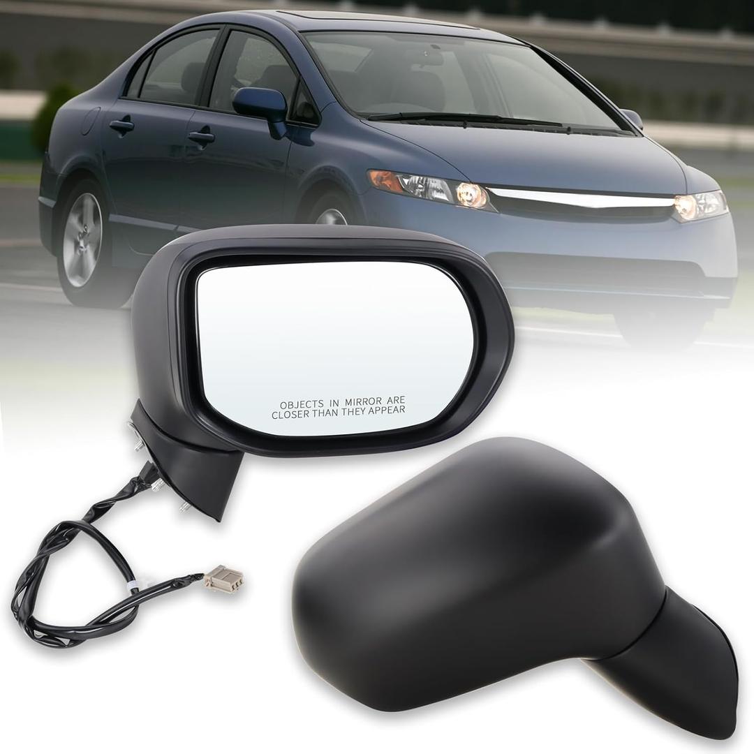 Right Passenger Side Mirror For 2006 2007 2008 2009 2010 2011 HONDA CIVIC With Power Mirror Manual Folding Non-Heated Black Not fits civic coupe&Civic del Sol Replace#76200SNEA01(3 Pins)