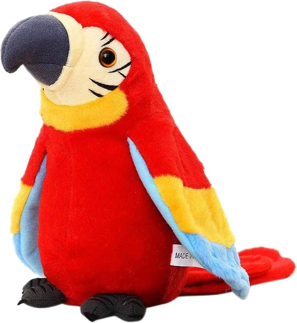 Talking Macaw Parrot Repeat What You Say Stuffed Animal Plush Toy Electronic Record Animated Bird Shake Wings Speaking Parrot Pet Plush Interactive Toys for Kids Boys Girls Christmas Birthday Gift (Red)