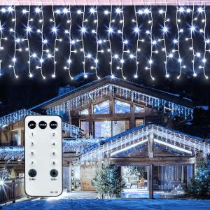 32.8FT Icicle Lights, Christmas Outdoor with 400LED 75 Drops, IP65 Waterproof Eaves Lights, 8 Modes, for Christmas Eaves Garden Room Decoration Cool White