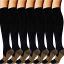Double Couple 7 Pairs Copper Compression Socks for Men Women 20-30 mmHg Knee High Stockings (XX-Large, Black)