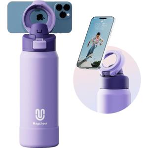 Insulated Magnetic Water Bottle - Reusable Stainless Steel Bottle with MagSafe Compatible Phone Holder - Keeps Cold for 24 Hours - Perfect for Gym, Sports, and Travel - Lavender 32oz