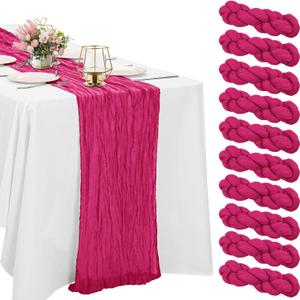 10 Pack Cheesecloth Table Runner 6FT Boho Gauze Rustic Fabric Table Runner Vintage Sheer Tablecloth for Wedding Party Bridal Baby Shower Long Table Decorations (Fushia)