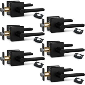 NEWBANG (6Pack) Hall/Closet Lever Handle Lock in Aged Matt Black- Door Lock Handle in Matt Black for Passage Door,HD1601-DB-PS-6P