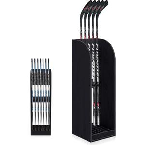 38 Inch Vertical Hockey Stick Rack Wooden Hold 7 Hockey Sticks Holder Stand Organizer for Players Display Home Garage Storage (Black)