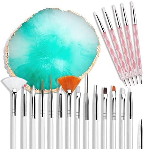 21 Pcs Nail Art Brushes Set Gel Nail Art Design Tools with Palette Nail Stuff Nail Tech Supplies 2-way Dotting Pens Acrylic Silicone Manicure Kit DIY Makeup Display Board, Green