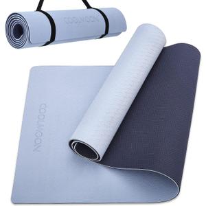 COOLMOON Yoga Mat Non Slip, Anti-Tear 1/4 Thick TPE Yoga Mats for Women and Men, 72"x24" Exercise & Fitness Mat with Carrying Strap, Workout Mats for Yoga, Pilates and Floor Exercise (Gray)