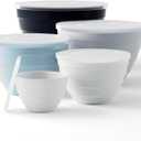 TP Mixing Bowls with Lids, 10-Piece Nesting Melamine Bowls Set for Prepping Serving Baking Cooking, Non Slip Bottom, Set of 5, Blue and White