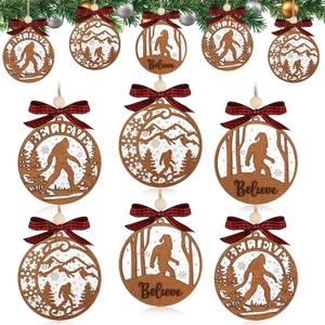 24 Pcs Bigfoot Ornaments for Christmas Tree Sasquatch Gifts Wooden Acrylic Hanging Ornaments Funny Supernatural Gifts for Bigfoot Lover Men Women Holiday Xmas Tree