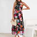 Simplee Womens Summer Halter Wedding Guest Dress Maxi Floral Vacation Boho Sundresses Flowy Formal Long Travel Dresses 2026 (Black, L)