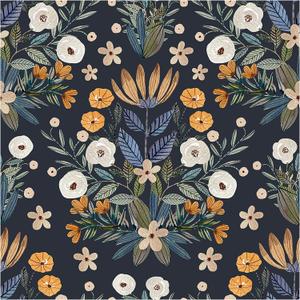 Floralplus Peel and Stick Wallpaper Boho Removable Wallpaper for Bathroom Dark Floral Wallpapers Adhesive Leaf Floral Contact Paper for Renter Wall Decor Vinyl Forest Wall Paper 118 x 17.5 in (Blue)