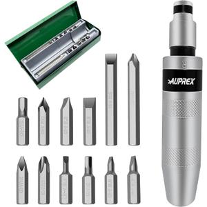 Manual Impact Screwdriver, 1/2 Reversible Hand Impact Driver Set, Hammer Screwdriver with 12-Piece CR-V Slotted, Phillips, Hexagonal Bits Set for Removing Rusted Fasteners or Frozen Bolts