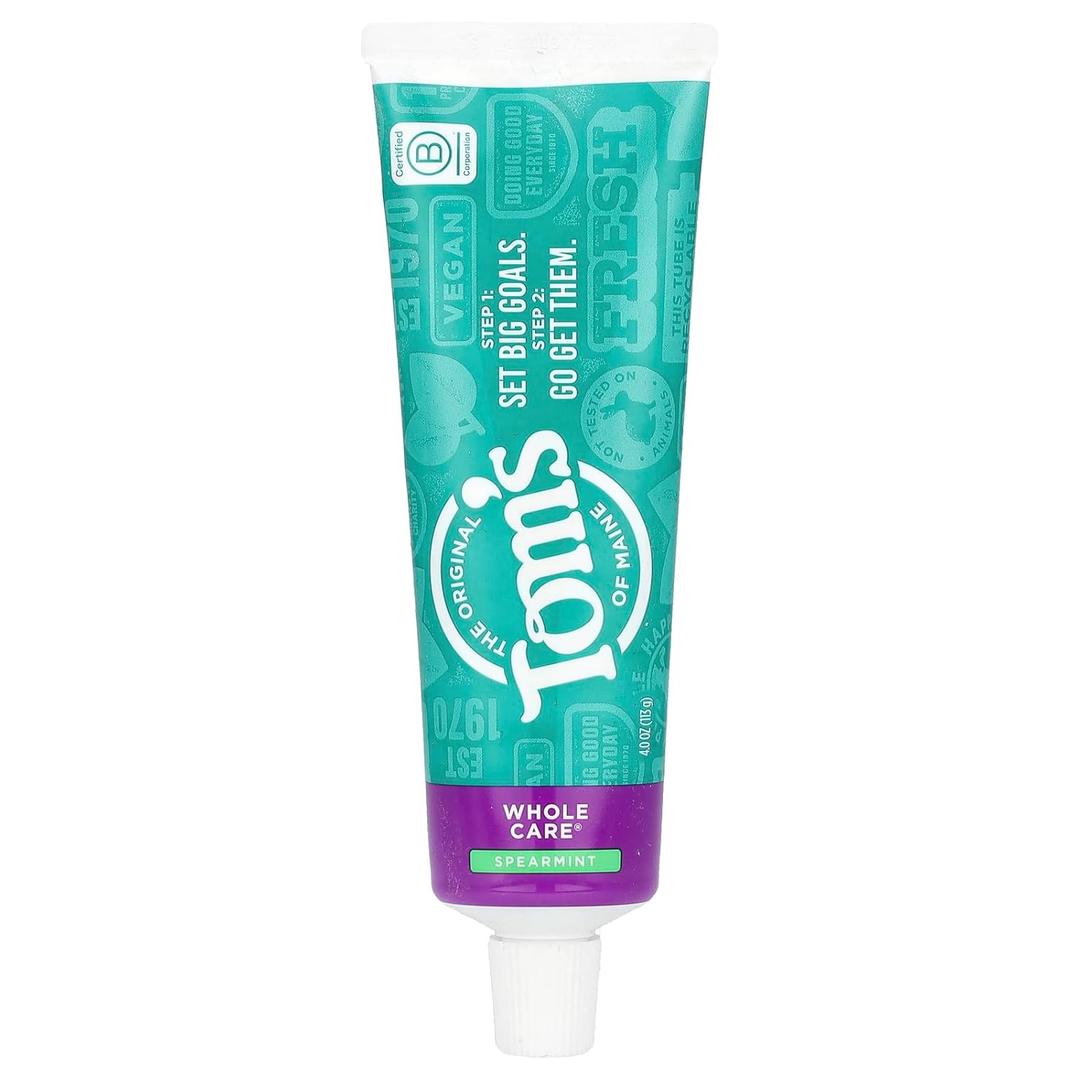 TOMS OF MAINE Spearmint Whole Care Toothpaste, 4 OZ (4 Fl Oz (Pack of 3))