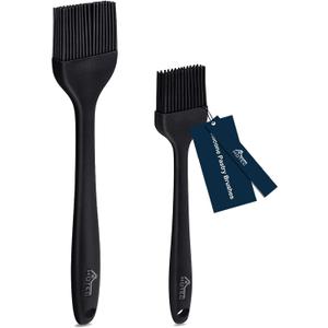 HOTEC 600 Heat Resistasnt Basting Brushes, BPA Free Silicone Pastry Brush, Spread Oil Butter Sauce Marinades for BBQ Grill Barbecue Baking Kitchen Cooking Dishwasher Safe (Black 2)