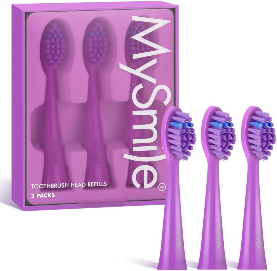 MySmile DY156 Electric Toothbrush Replacement Heads, Compatible for MySmile DY156 Sonic Toothbrush, 3 Packs (Purple) (Medium)
