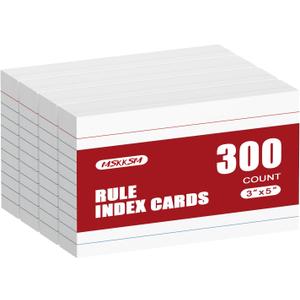 Index Cards 3x5 Inch - 300 Pack, Ruled Index Flash Cards for Studying, Lined Index Note Cards 3x5 Flashcards, Notecards 3 x 5 Lined Small Index Cards Ruled White 3x5 Cards for Office, School, Home