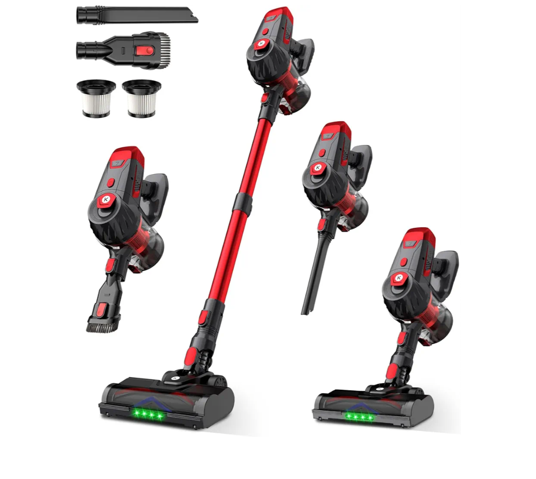 KTTLDRN Cordless Vacuum Cleaner, 500W 45Kpa 60Mins Stick Vacuum Cleaner for Home, SelfStanding Vacuum with 1.5L Dust Cup and HEPA Filter, AntiTangle Brush for Hardwood Floors, Carpets, and Pet Hair