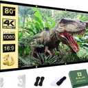AAJK 80 inch Projector Screen, Washable Projector Screen 16:9 Foldable Anti-Crease Portable Projector Movies Screen for Home Theater Outdoor Indoor Support Double Sided Projection