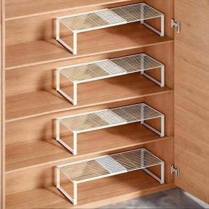 Multi-Functional Adjustable Metal Wire Shoe Rack Organizer - Stackable Shoe Storage for Closet, Extendable 15-24.4in, Retractable Entryway Shoe Cabinet Shelf (White, 4 Pack)