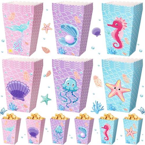 Gueevin 24 Pcs Mermaid Popcorn Boxes Mermaid Treat Boxes Candy Cookie Holder Container for Summer Birthday Ocean Under the Sea Baby Shower Wedding Party Favors Supplies Decorations
