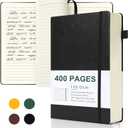 Journals for Writing, A5 Leather Ruled Notebook with 400 Pages, 100 Gms College Ruled Journal with Thick Paper, Hardcover with Inner Pocket & Pen Holder, Black