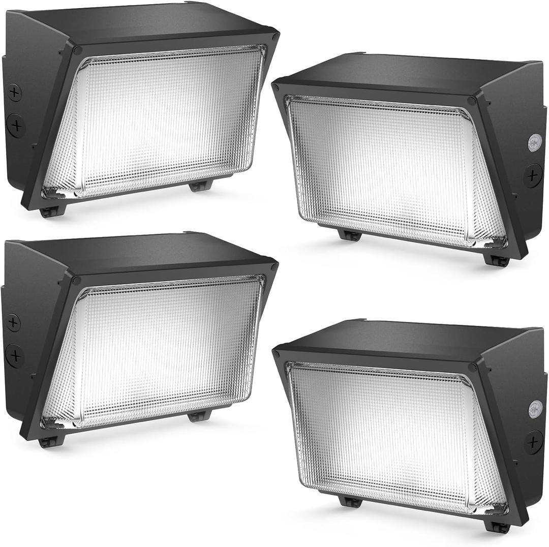 HYPERLITE LED Wall Pack Light: 120W Glass Lens LED Wall Packs Outside Lighting - 18000lm Flood Lights Outdoor with photocell 4 Packs for Area Parking Lot Driveway UL Listed