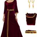 Mother Gothel Costume Women Red Velvet Renaissance Dress Evil Witch Halloween Cosplay Outfits with Earrings Belt (X-Large)