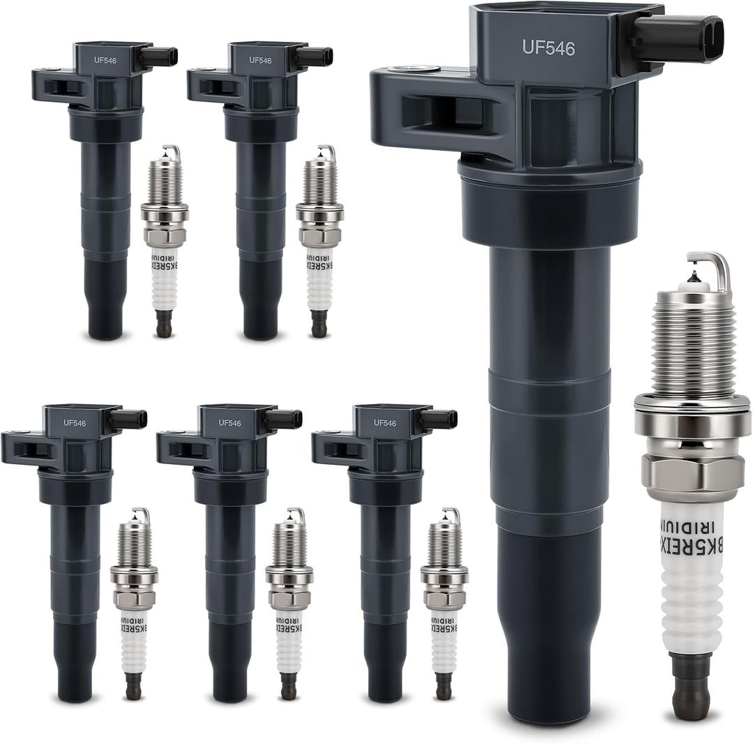 UF546 Ignition Coil & 4503 Double Iridium Spark Plug For 2010-2019 Hyundai Santa Fe XL Genesis Coupe Azera/Kia Sorento Sedona K900 V6 3.3L 3.5L 3.8L Replaces# 273013C000 GN10560