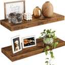 Fixwal Floating Shelves for Wall, 15.7" Wood Wall Mounted Shelves for Living Room, Bedroom, Bathroom and Kitchen, for Storage, Books, Room Decor (Rustic Brown, Set of 2)