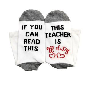 Best Teacher Ever Socks “This Teacher Is Off Duty” Sole Women's One Size 6 - 11 (Pack Of 4 Pairs)