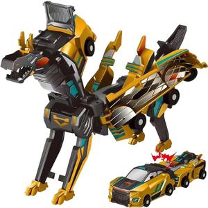 Aimery Collision Transforming Dinosaur Car Toy, 2 Magnetic Cars Convert into Dinosaur Toys,Dino Robot Toy, Boys Toys,Kids Toys, Party Birthday for Kids (Golden)