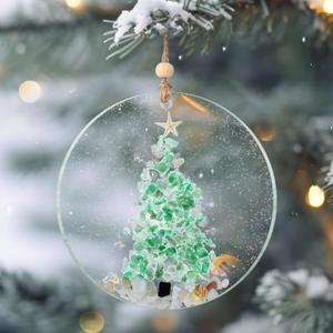 Yookeer 6 Pcs 4 Inch Coastal Christmas Ornament Xmas Ocean Themed Hanging Ornaments Aqua Christmas Tree Handmade Resin Seaglass Decor for Xmas Tree Beach Theme Birthday Home Decor