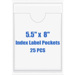 Origin-Joy 25 PCS Self-Adhesive Index Label Pockets, Clear Plastic Peel & Stick Card Holders with Top Open for Loading (5.5 x 8 inch)